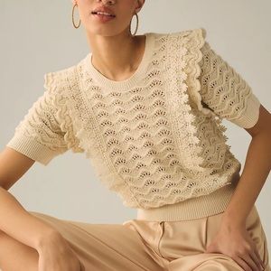 {Anthropologie} Kachel Shimmer Crochet Sweater Tee